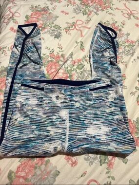lululemon athletica Blue and White Striped Leggings